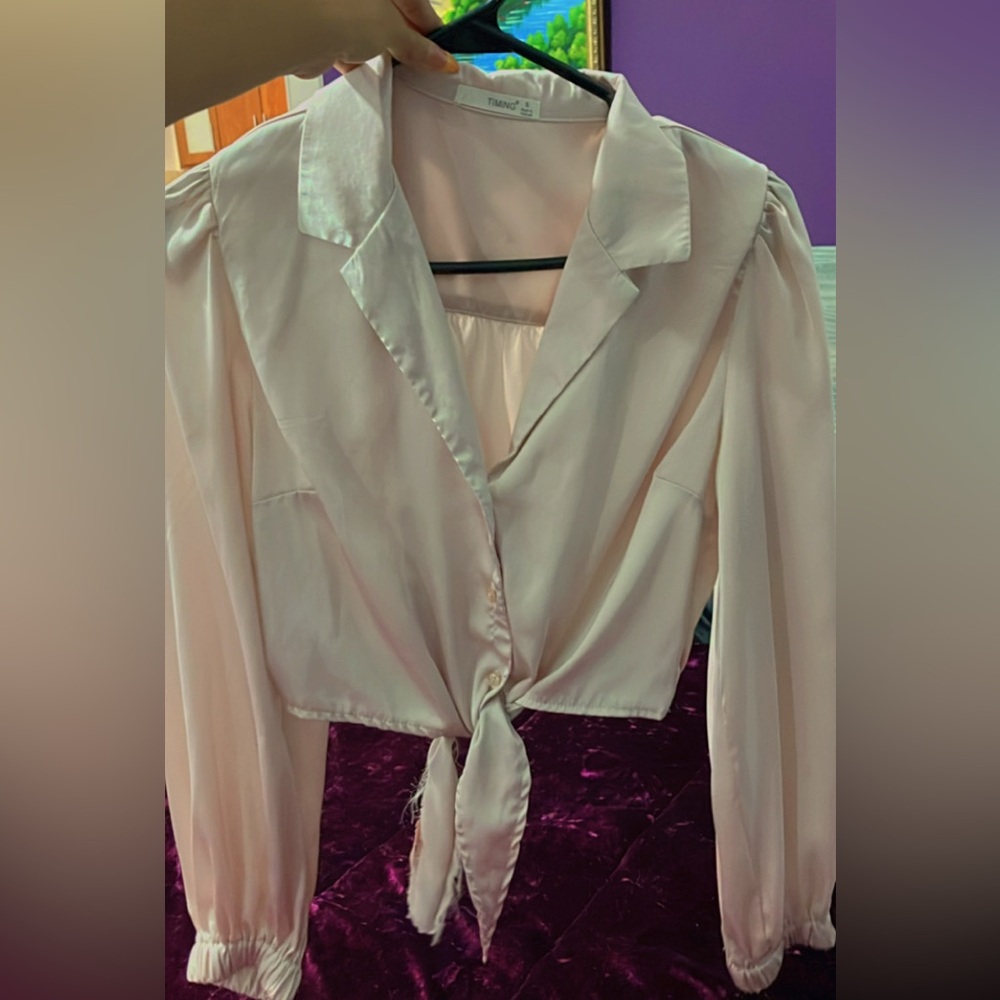 Silky Blush Tie-Front Blouse